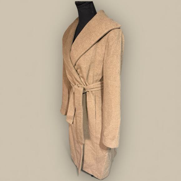 Calvin Klein Women's Sz 6 Winter Coat Wool Blend Belted Wrap Coat Camel Brown - Picture 2 of 8